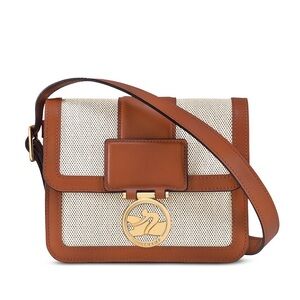 Longchamp Box-Trot Small Toile Cognac Leather Crossbody Bag